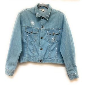 Vintage Vivaldi Jean Jacket Size Medium Metallic Embellished Made In USA
